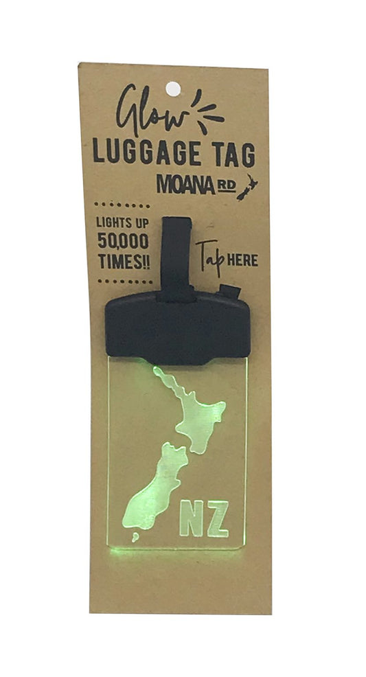 Moana Rd Glow Luggage Tag - NZ map